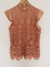 BELLDINI Mixed Media Top Sz S Crochet Knot Jersey Sleeveless Crop Boho Blouse