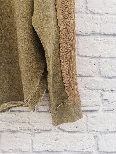 ODDI Hooded Pullover Sweatshirt Sz L Cable Knit Detail Sweater Beige Boho