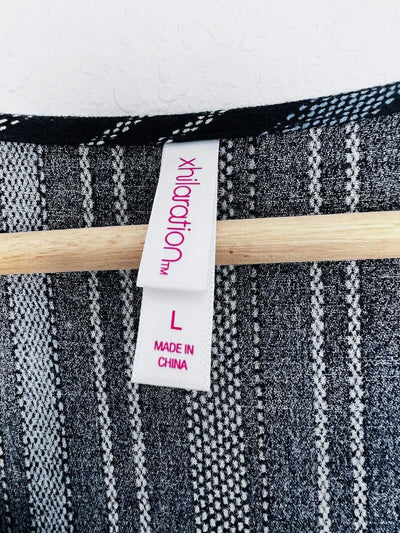 Xhilaration Striped Spring Dress Sz L Blue With Pockets Tie Waist Midi Boho