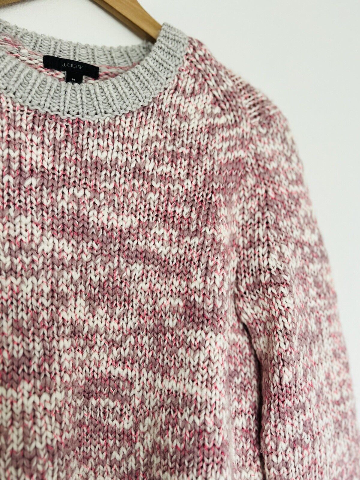 J. CREW Wool Blend Sweater Sz M Crewneck Pink 3/4 Sleeves