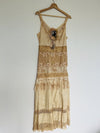 1920s Lace & Tulle Slip Style Dress Tan Tea Stained Bodice Gatsby Boho