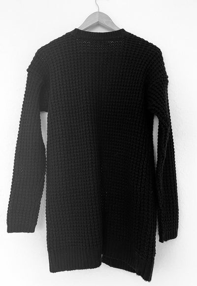 BLUENOTES Black Cardigan Sz S Open Front Chunky Open Knit Sweater Cozy Warm