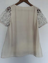 PAZZO Floral Crochet Lace Overlay Blouse Ivory Sz S Short Puff Sleeves Boho Top