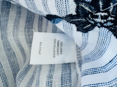 J Jill Love 100% Linen Embroidered Striped Tunic Blouse Sz M Floral Western Boho