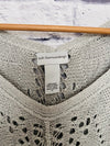 SOFT SURROUNDINGS Crochet Sweater Sz Petite L Gray Short Sleeve Open Knit Long