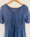 UNBRANDED Smocked Tiered Maxi Dress Sz L Blue Puff Sleeve Long Peasant Boho