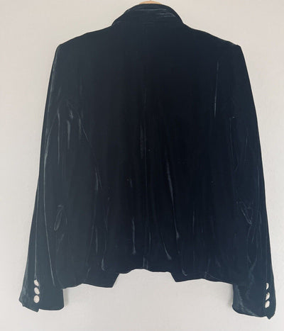 RACHEL ZOE Black Velvet Velour Blazer Sz L Double-Breasted Gold Accent Buttons