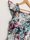 BEACHLUNCHLOUNGE Linen Blend Dress Sz XL Hawaiian Palm Tiered Botton Up Travel