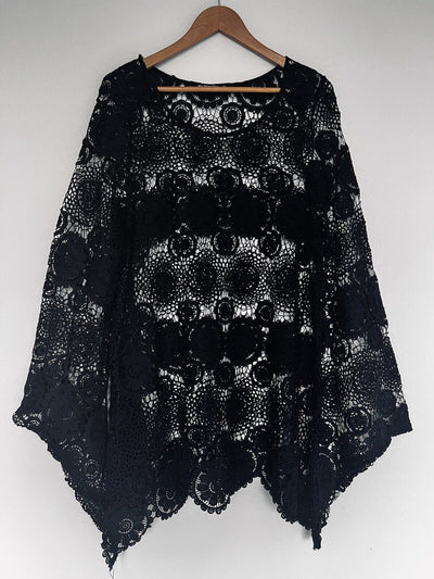 ANTHROPOLOGIE By Together Embroidered Crochet knit Sz XL Black Boho Cover Up