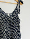 Beach Lunch Lounge Dress Sz XL Shoulder Tie Fit Flare Geometric Navy Travel Boho