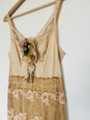 1920s Lace & Tulle Slip Style Dress Tan Tea Stained Bodice Gatsby Boho