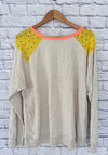 DEMOCRACY Womens Sweatshirt Sz 2X Tan Sheer Shoulder Detail Artsy Relaxed