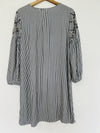 OLD NAVY Blue/White Stripe Dress Sz M Long Balloon Sleeves Shift Tassel Boho