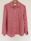 CHARTER CLUB 100% Linen Geometric Top Sz XL Long Sleeve Botton Up Red Shirt