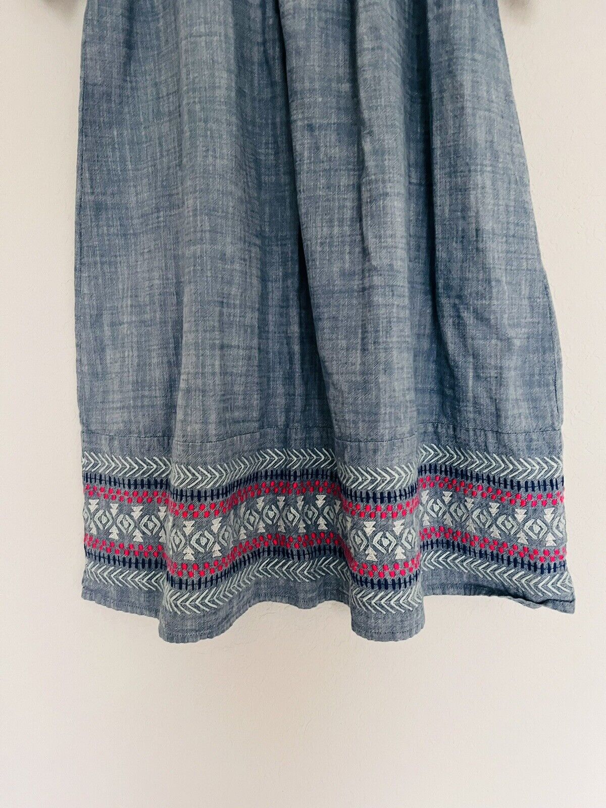 CAT & JACK Girls XL 14/16 Embroidered Shirt Dress Denim Blue Aztec Western Boho