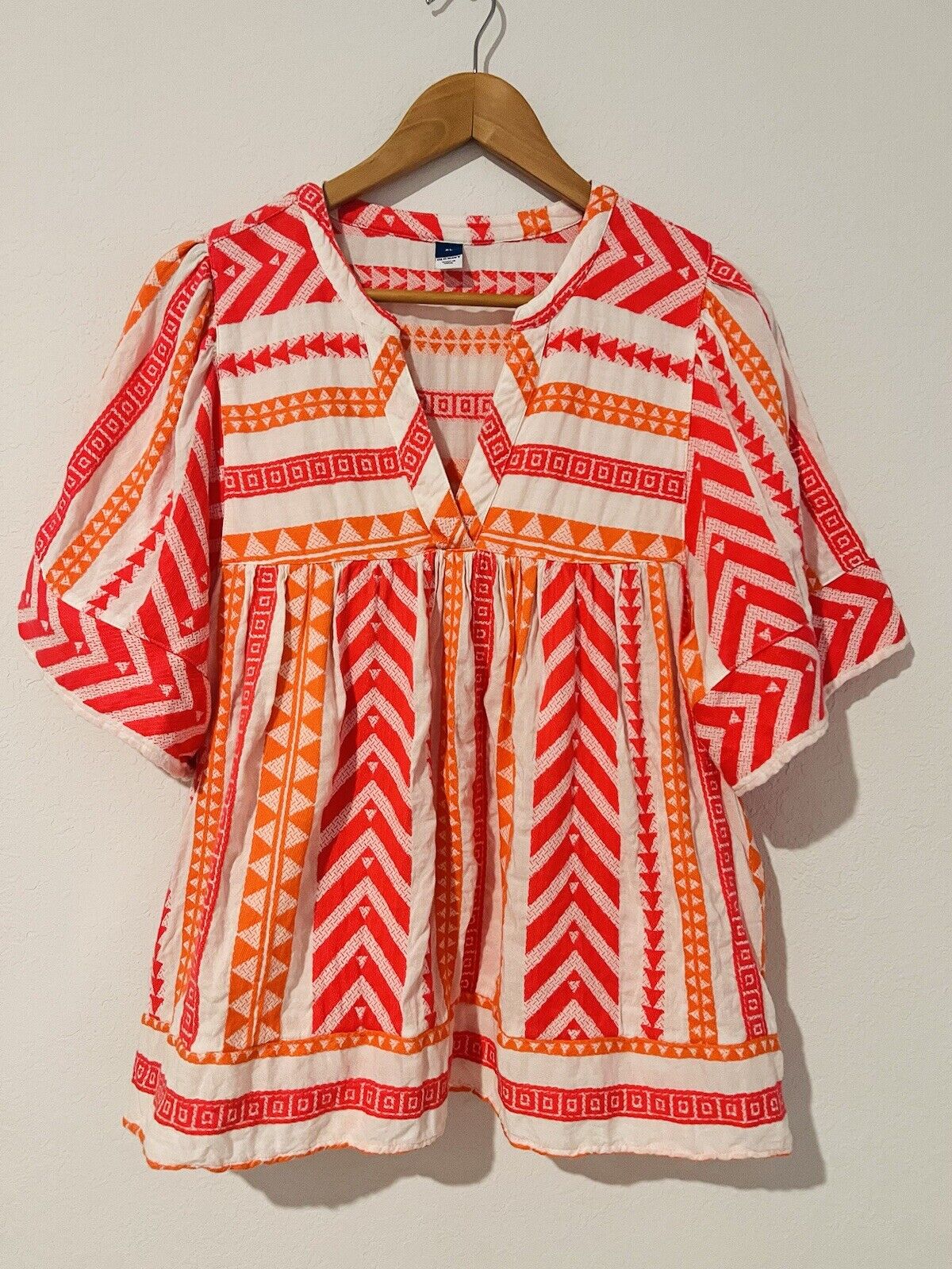 OLD NAVY Aztec Woven Top Sz Flutter Sleeves Blouse Southwestern Boho