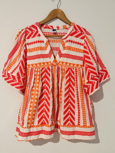 OLD NAVY Aztec Woven Top Sz Flutter Sleeves Blouse Southwestern Boho