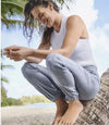 ATHLETA Cabo Linen Jogger Pants Sz 8 Drawstring Chambray Blue Nautical Boho