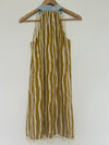 THML Olive Striped Dress Sz S Embroidered V-Neck Lined 100% Cotton Tassel Boho