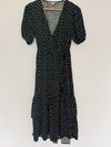 KNOX ROSE Short Sleeve Actual Wrap Dress Sz S Pockets Puff Sleeves Polka Dot