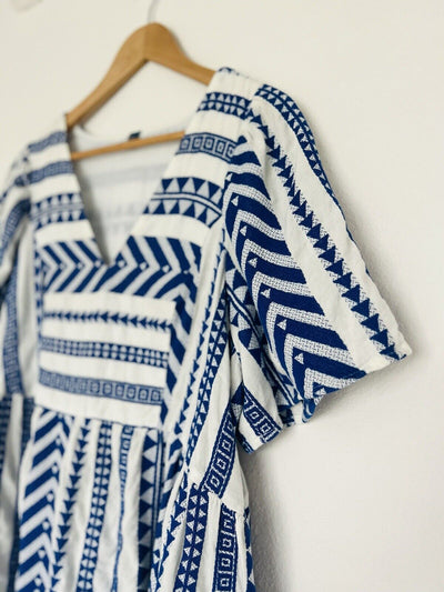 OLD NAVY Woven Dress Sz L Short Sleeve Pockets Aztec Boho Southwestern Tunic