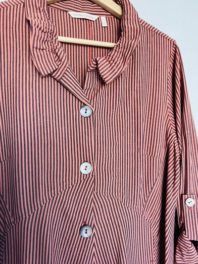 SOFT SURROUNDINGS Button Down Striped Tunic Blouse Sz L Asymmetric Boho Top