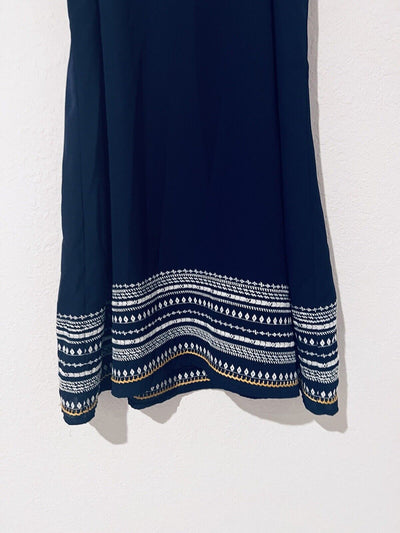 THML Womens Embroidered Navy Dress Sz S Sleeveless Knee Length
