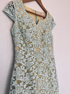 ANTHROPOLOGIE Nick & Mo Floral Blue Dress Sz S Lace Overlay 3/4 Sleeves Coquette