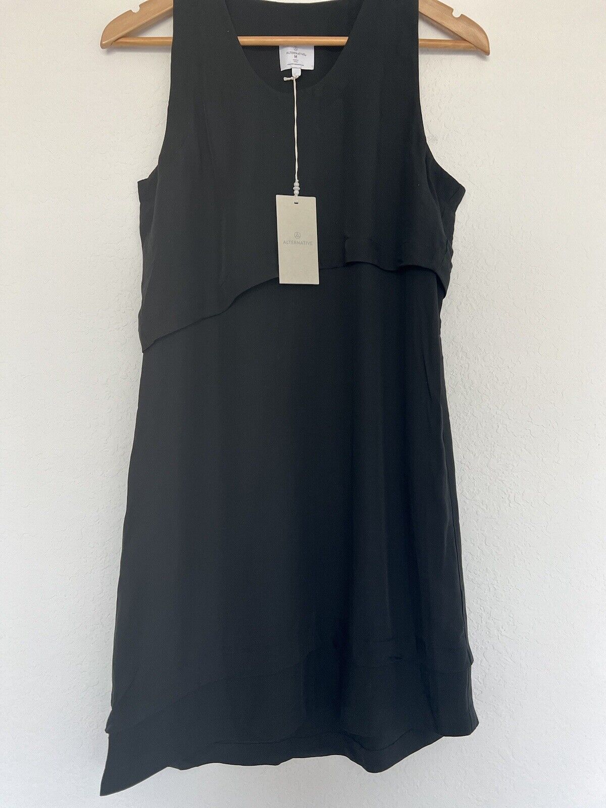 ALTERNATIVE NWT Classic Black Shift Dress Sz M Asymmetric Double Hem Sleeveless