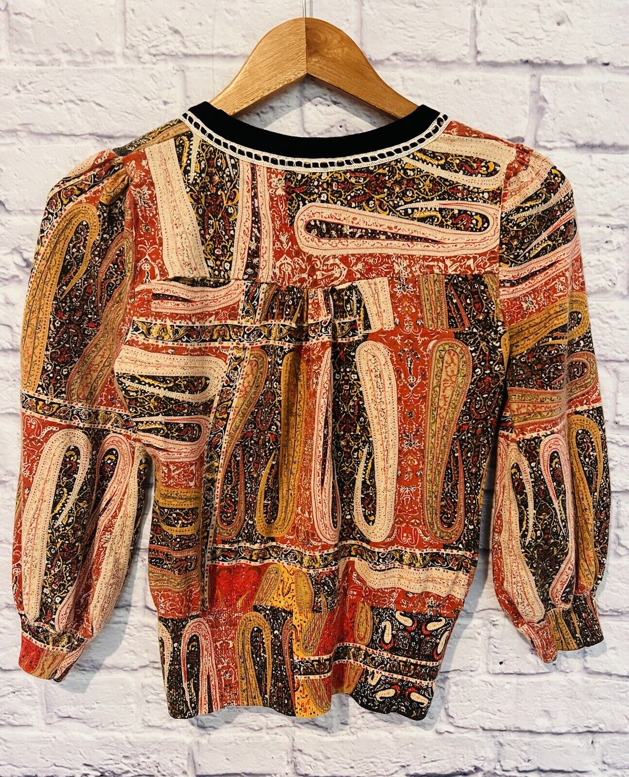 ANTHROPOLOGIE Guinevere Womens Cardigan Top Sz S Paisley Ribbon Detail Boho