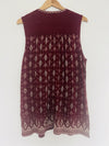 LUCKY BRAND Burgundy Sleeveless Top Sz XL Ornate Pattern Cotton Linen Blend Boho