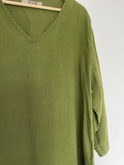 FLAX 100% Linen Women's Pullover Shirt Sz L Green Lagenlook