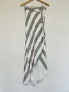 LULUS Cotton Linen Blend Wrap Skirt Sz S Grey White Striped Maxi Lined Tie Waist