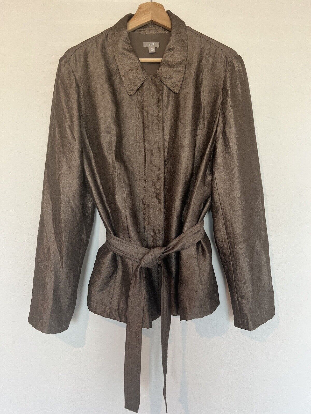J. JILL Metallic Belted Lightweight Jacket Sz 16 Metallic Sping Zip Front