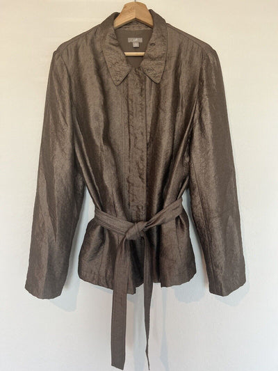 J. JILL Metallic Belted Lightweight Jacket Sz 16 Metallic Sping Zip Front
