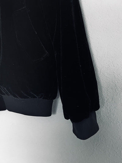FOREVER 21 Black Velvet Velour Bomber Jacket Sz L Gold Zip Grunge Gothic