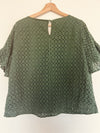 LANE BRYANT Olive Ruffle Sleeve Eyelet Blouse Sz 18 Lined Cropped Boho Top