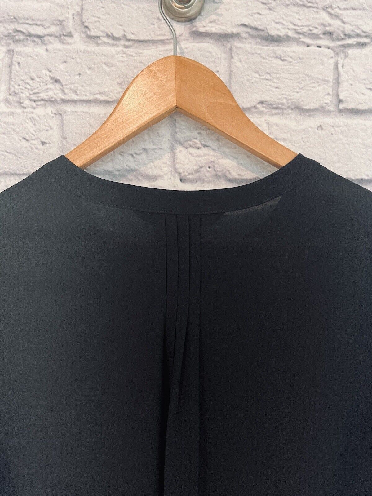WHBM Sheer Black Botton Down Blouse Sz 6 Pleated Flowy Fit Career Workwear
