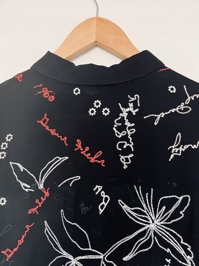 ALLSAINTS Kyra Embroidered Blouse Sz M Black Lightweight Sheer Button Down