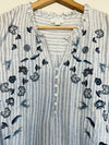 J Jill Love 100% Linen Embroidered Striped Tunic Blouse Sz M Floral Western Boho