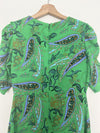 ZARA Green Paisley Leaf Short Mini Dress Sz S Ruched Puff Sleeves
