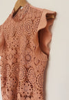 BELLDINI Mixed Media Top Sz S Crochet Knot Jersey Sleeveless Crop Boho Blouse