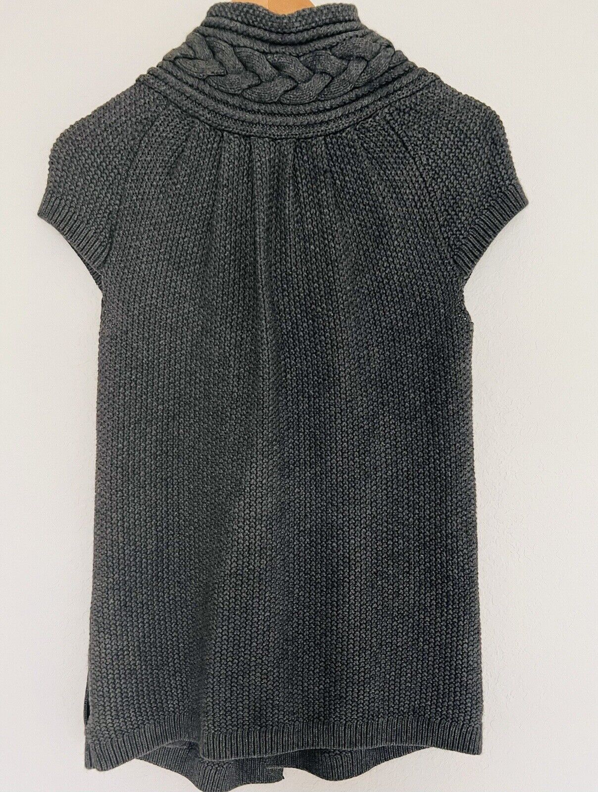 ARMANI EXCHANGE Knitted Short Sleeve Cardigan Sz S Cable Knit Collar Open Front
