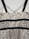 EXPRESS Black & White Floral Lace Dress Sz S Corset Crochet Sheath Velvet Trim
