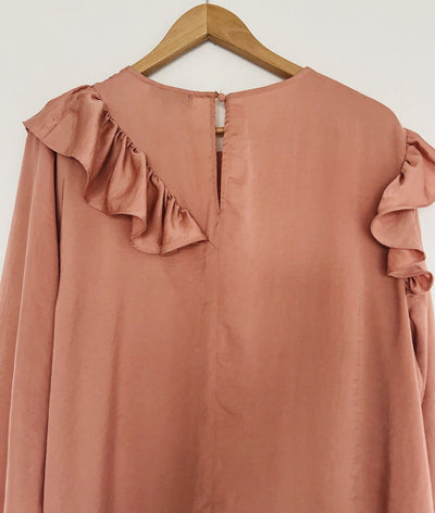 LANE BRYANT Blush Pink Long Sleeve Ruffled Blouse Plus Sz 18 Top Career Office