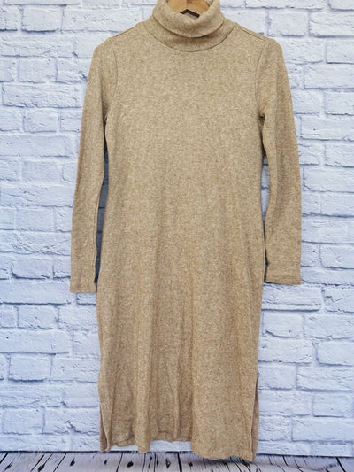 ANN TAYLOR NWT Long Turtleneck Sweater Dress Sz PS Tan Soft Cozy Knit
