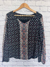 LUCKY BRAND Womens Argyle Long Sleeve Shirt Sz L Diamond Print Blouse Casual