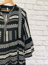 ELAN Thick Woven Babydoll Dress, Black/White Sz M Tribal Western Boho Rodeo