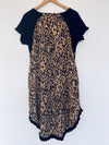 UMGEE Black Dress Leopard Animal Print Sz S Linen Boho Western Fringe Edge