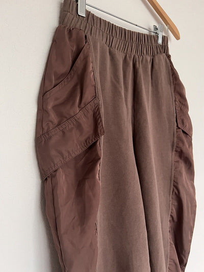 ZARA Womens Elastic Waist Cargo Pants Sz L Brown Parachute Oversized Relaxed Fit